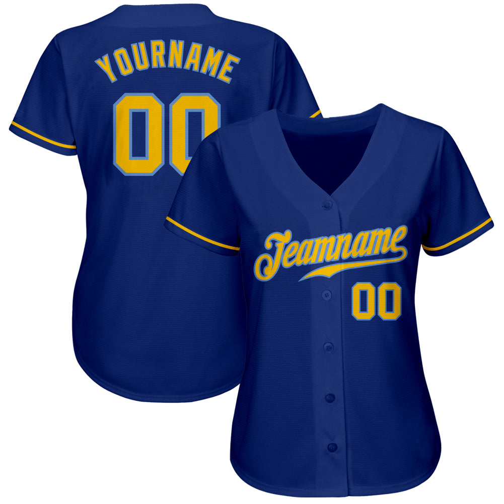 Custom Royal Gold-Light Blue Authentic Baseball Jersey baseball jersey product view 2