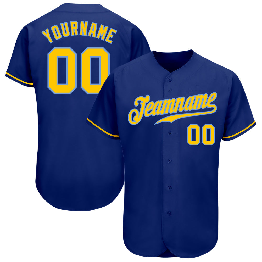 Custom Royal Gold-Light Blue Authentic Baseball Jersey baseball jersey product view 1