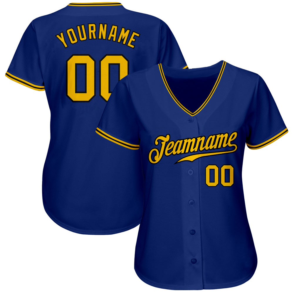 Custom Royal Gold-Black Authentic Baseball Jersey baseball jersey product view 2