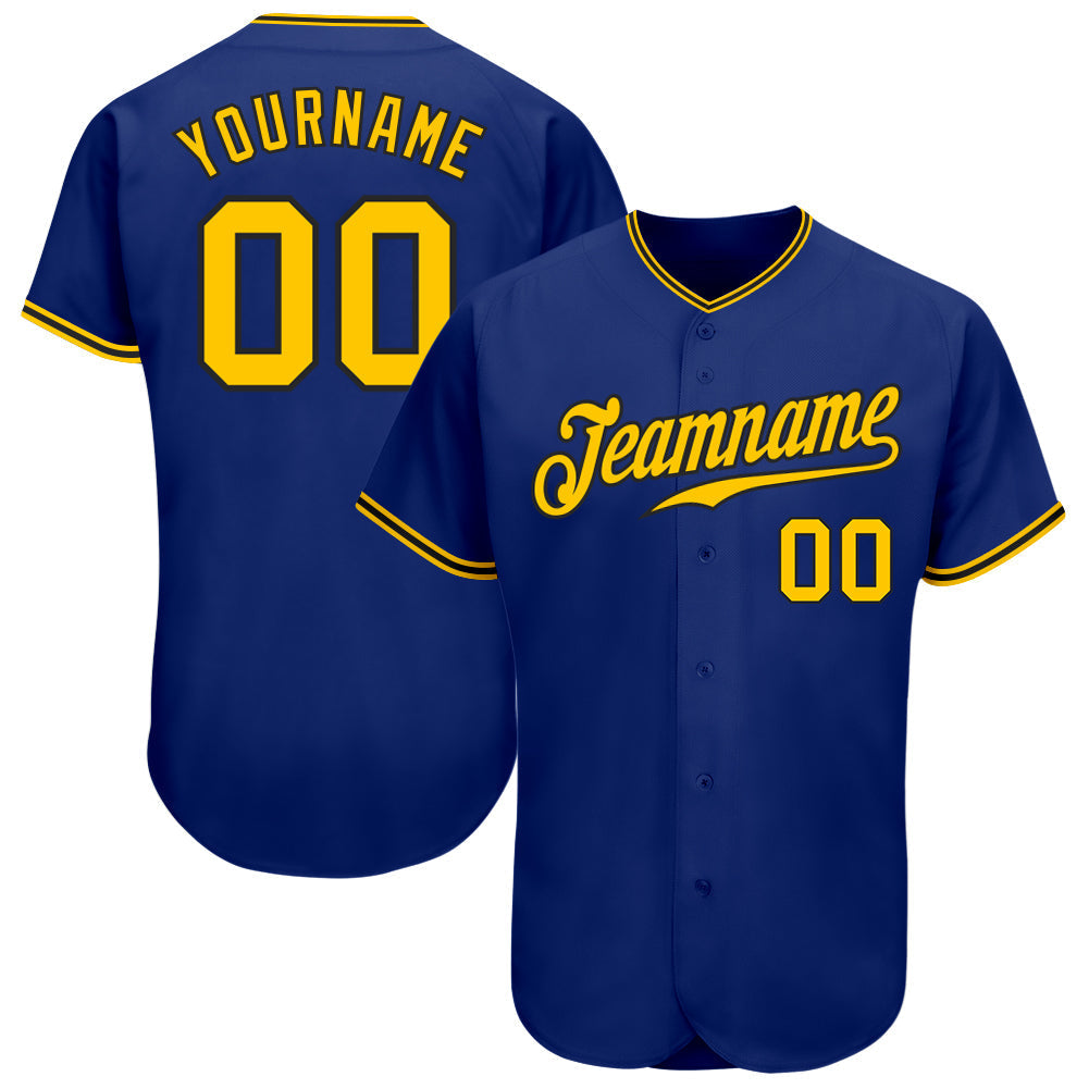 Custom Royal Gold-Black Authentic Baseball Jersey baseball jersey product view 1