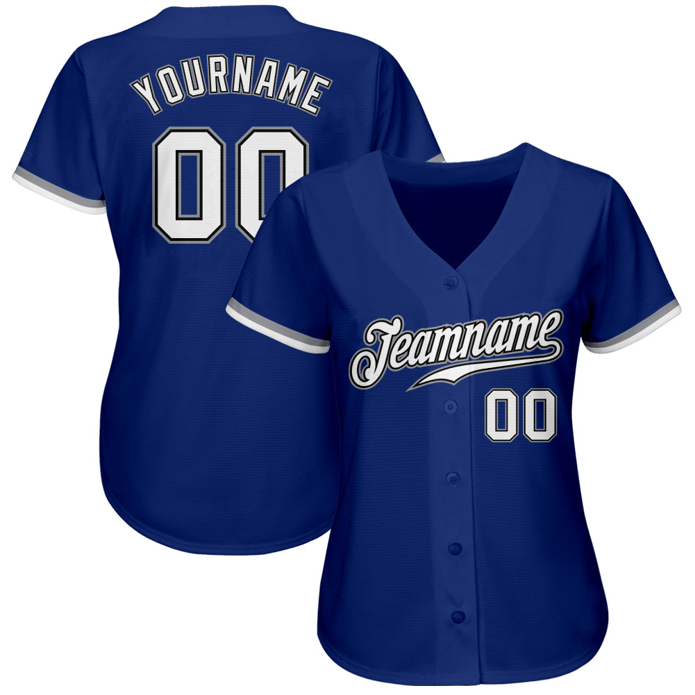 Custom Royal White Black-Gray Authentic Baseball Jersey baseball jersey product view 2