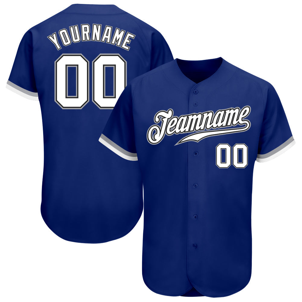Custom Royal White Black-Gray Authentic Baseball Jersey baseball jersey product view 1