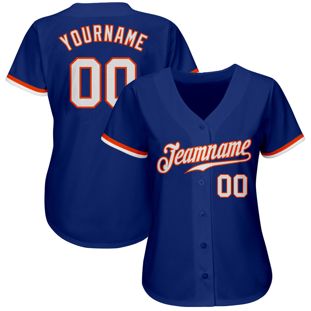 Custom Royal White-Orange Authentic Baseball Jersey baseball jersey product view 2