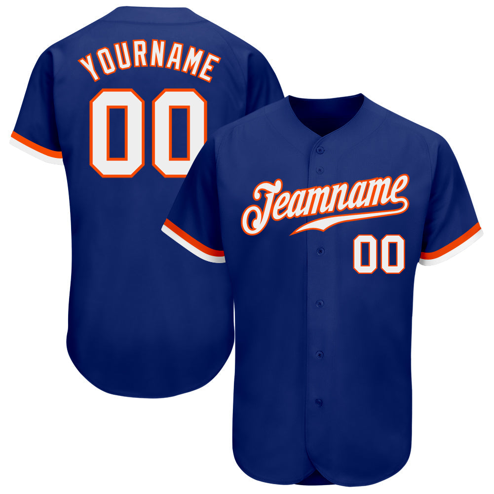 Custom Royal White-Orange Authentic Baseball Jersey baseball jersey product view 1
