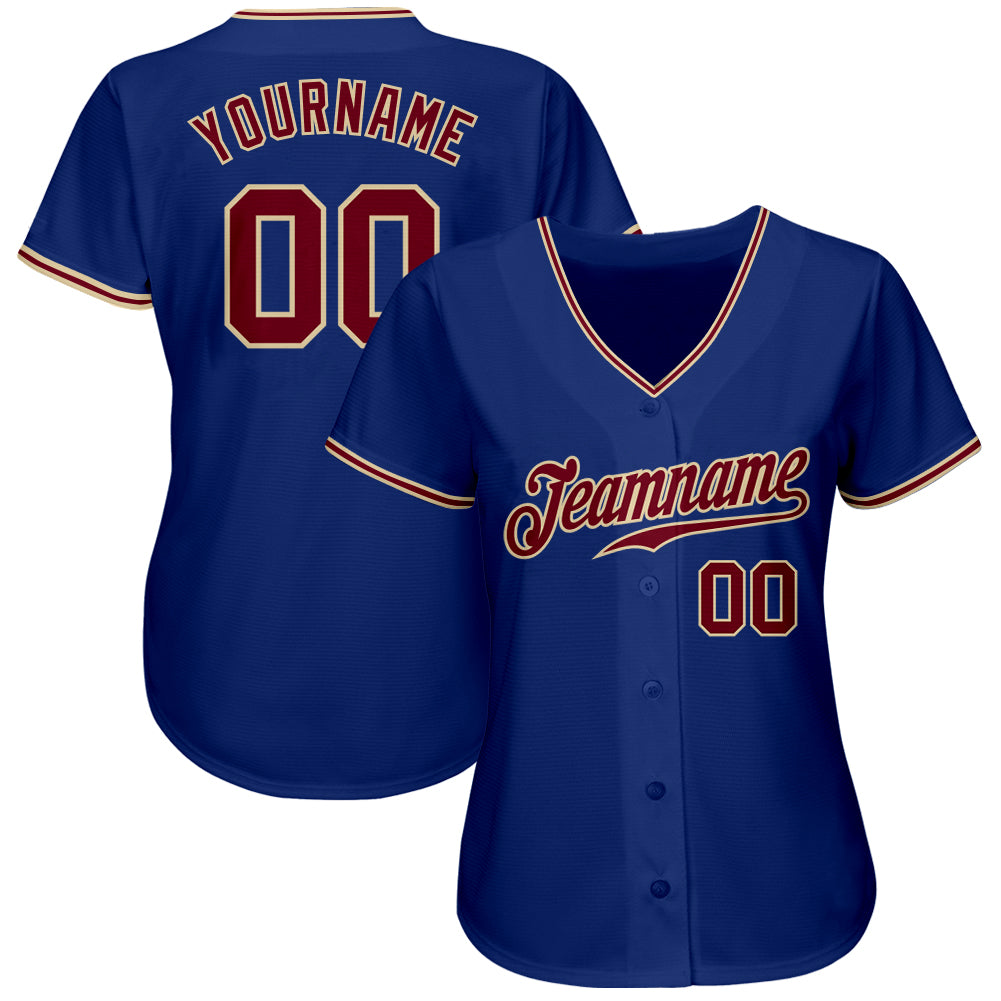 Custom Royal Crimson-City Cream Authentic Baseball Jersey baseball jersey product view 2
