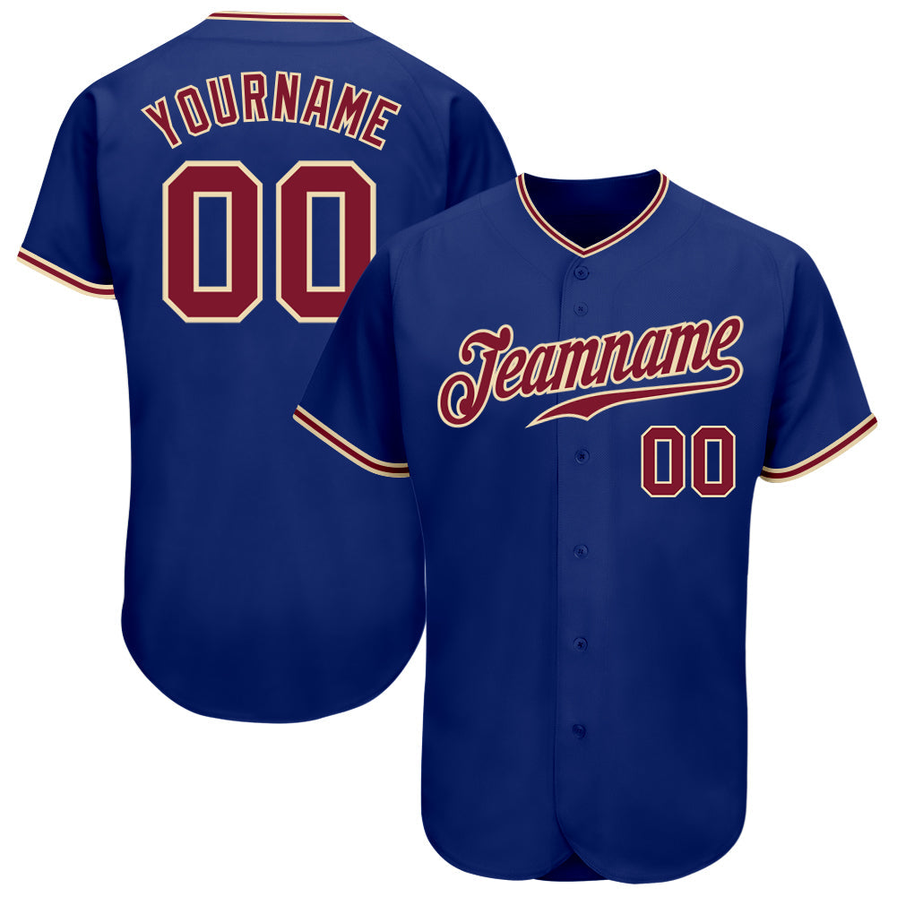 Custom Royal Crimson-City Cream Authentic Baseball Jersey baseball jersey product view 1