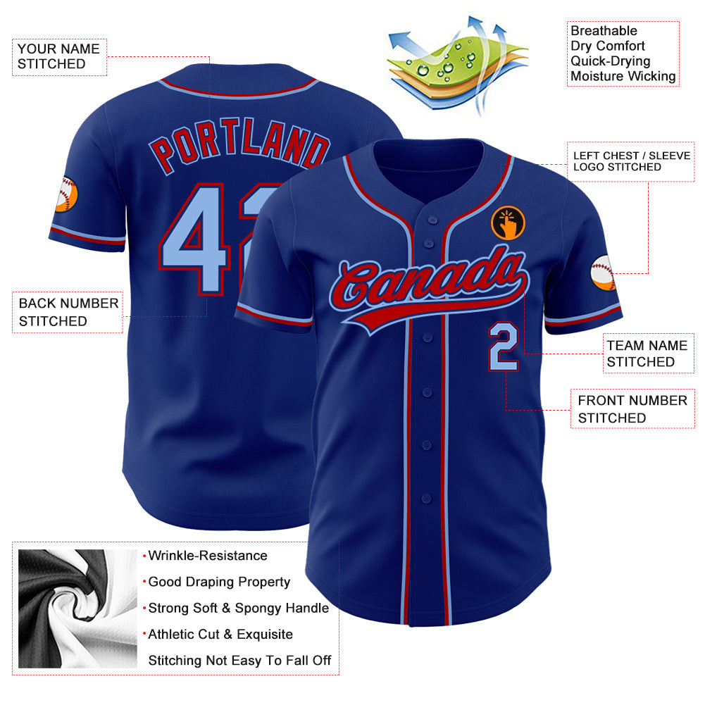 Custom Royal Light Blue-Red Authentic Baseball Jersey baseball jersey product view 3