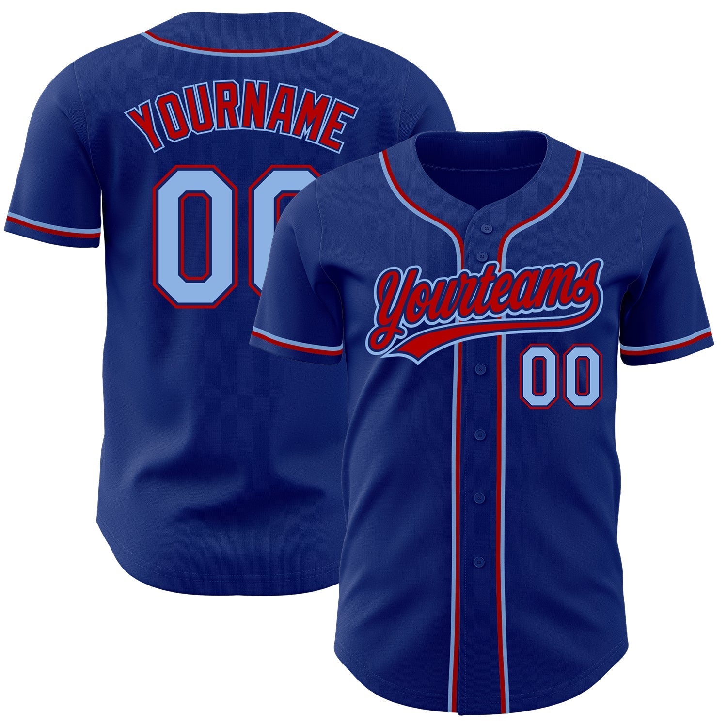 Custom Royal Light Blue-Red Authentic Baseball Jersey baseball jersey product view 1