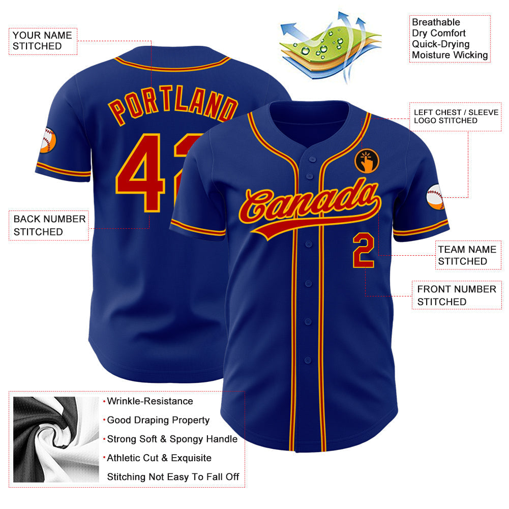Custom Royal Red-Gold Authentic Baseball Jersey baseball jersey product view 3