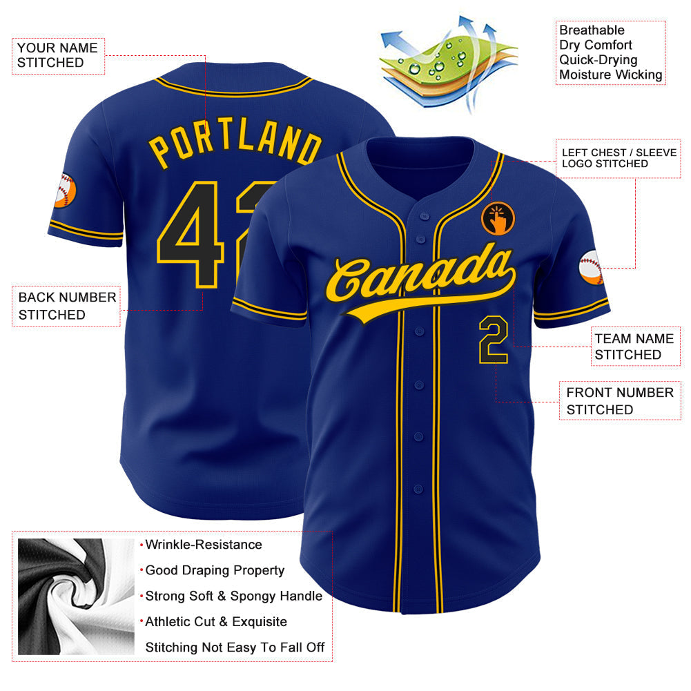 Custom Royal Black-Gold Authentic Baseball Jersey baseball jersey product view 3
