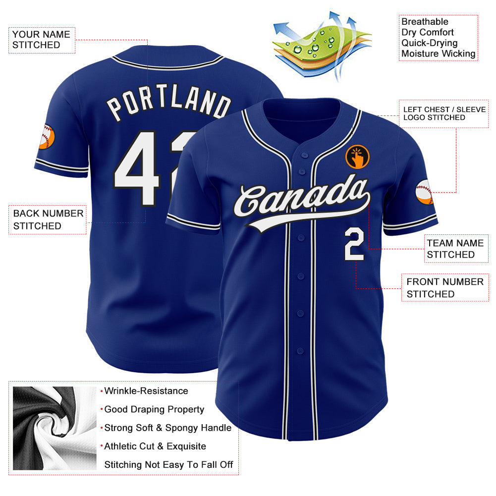 Custom Royal White-Black Authentic Baseball Jersey baseball jersey product view 3
