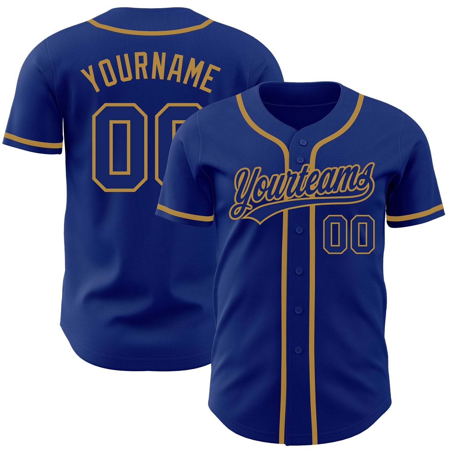 Custom Royal Royal-Old Gold Authentic Baseball Jersey baseball jersey product view 1