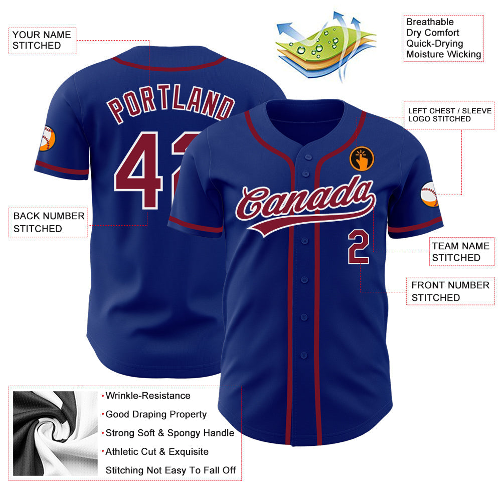 Custom Royal Crimson-White Authentic Baseball Jersey baseball jersey product view 3