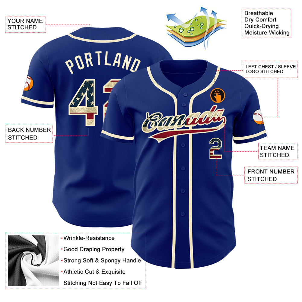 Custom Royal Vintage USA Flag-Cream Authentic Baseball Jersey baseball jersey product view 3