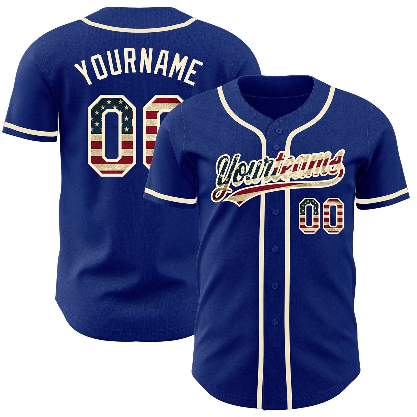 Custom Royal Vintage USA Flag-Cream Authentic Baseball Jersey baseball jersey product view 1