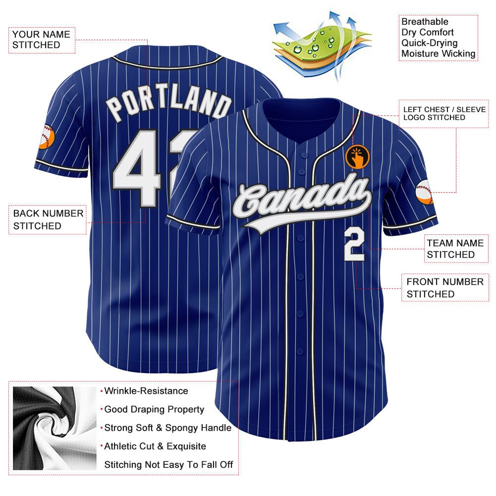 Custom Royal White Pinstripe White Gray-Black Authentic Baseball Jersey baseball jersey product view 3
