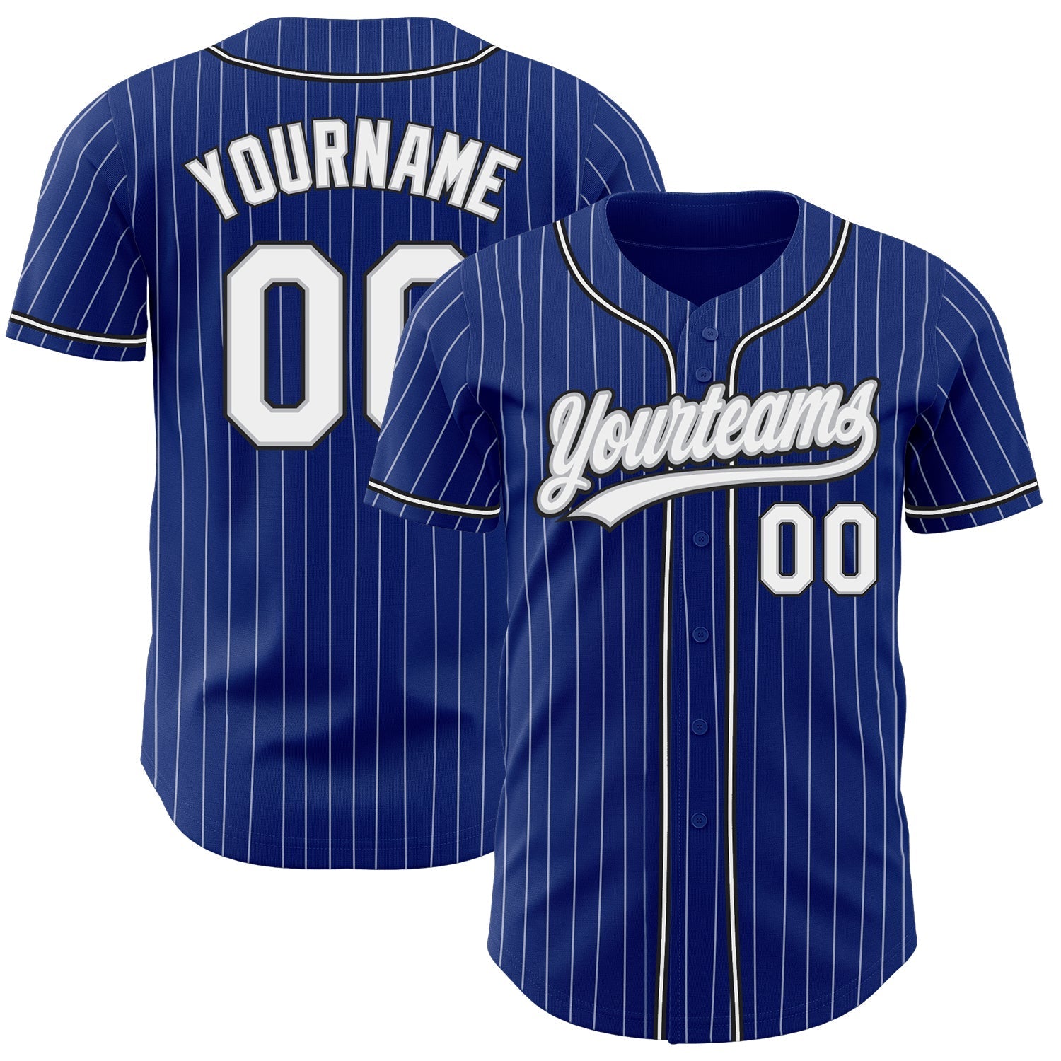 Custom Royal White Pinstripe White Gray-Black Authentic Baseball Jersey baseball jersey product view 1