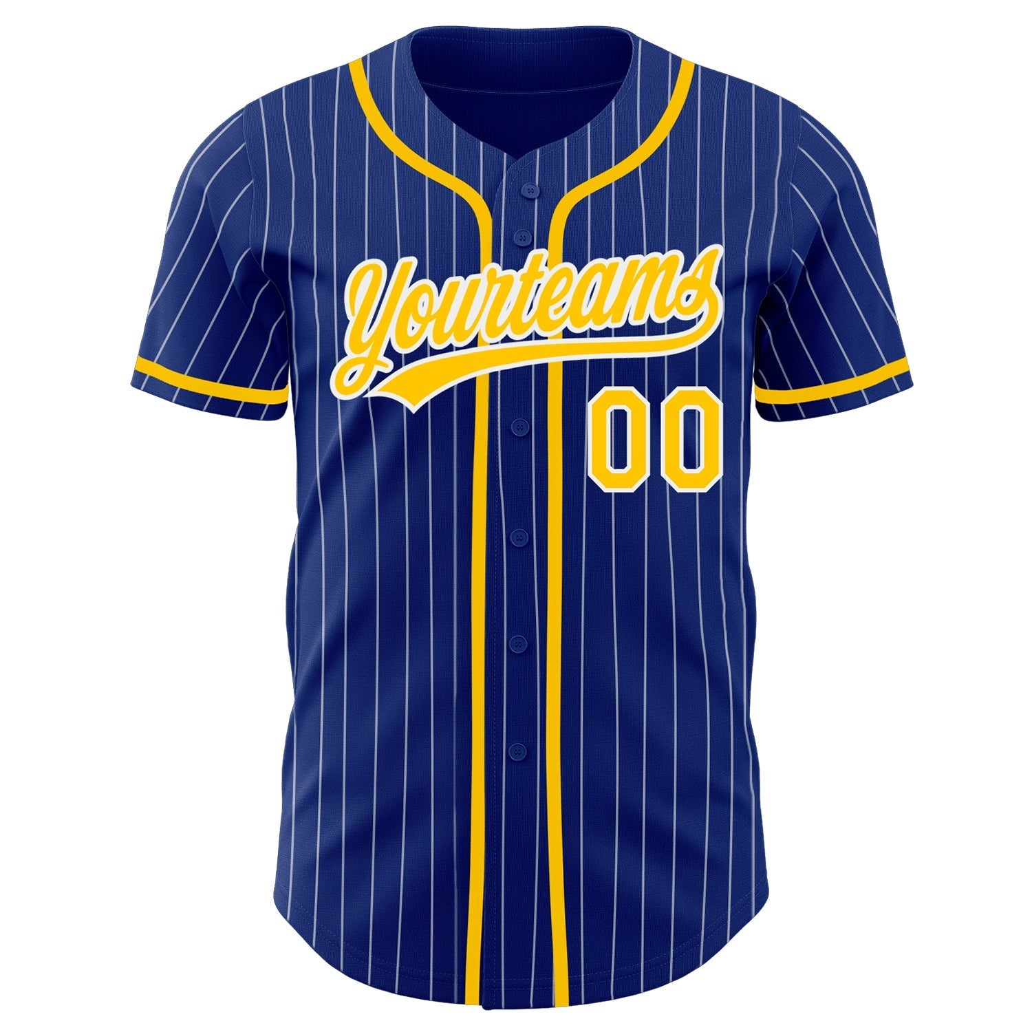 Custom Royal White Pinstripe Gold Authentic Baseball Jersey baseball jersey product view 2