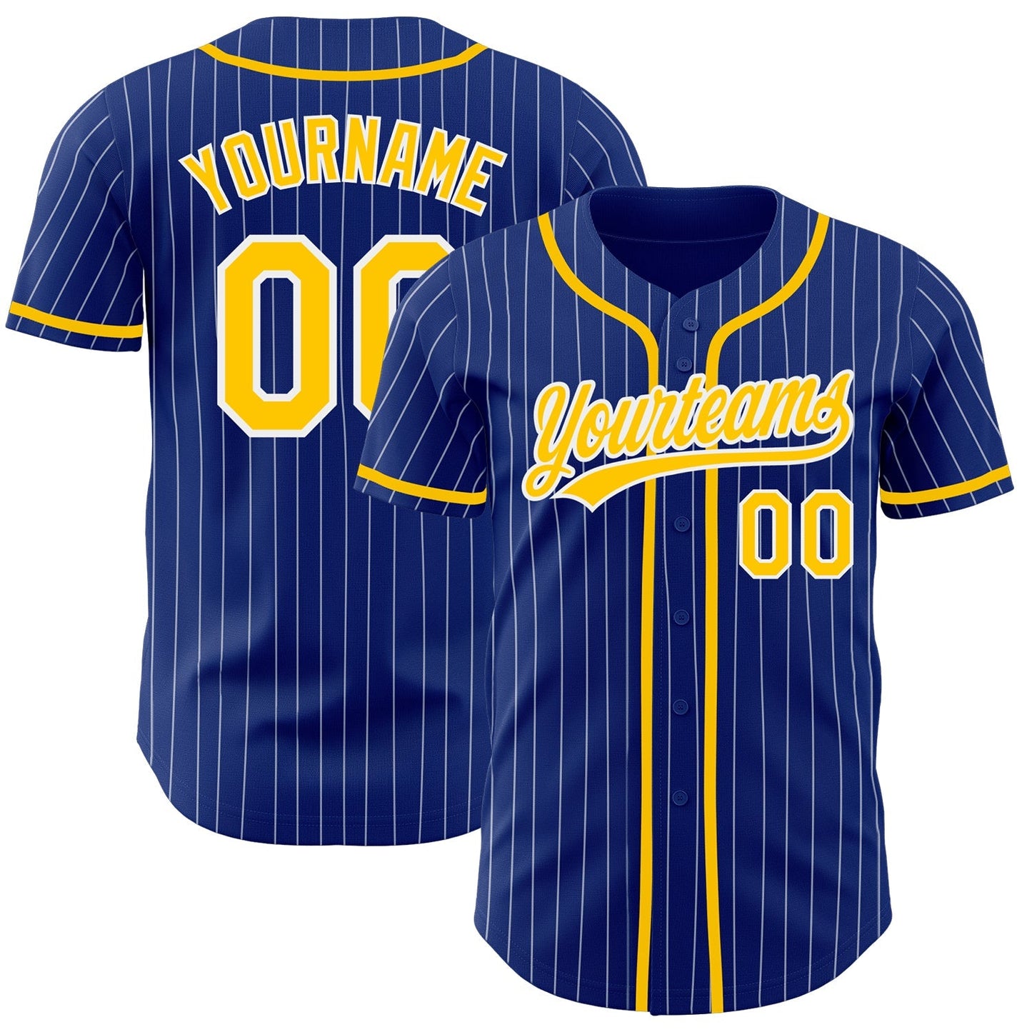 Custom Royal White Pinstripe Gold Authentic Baseball Jersey baseball jersey product view 1