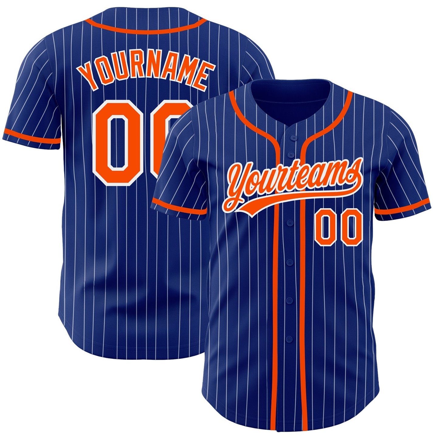 Custom Royal White Pinstripe Orange Authentic Baseball Jersey baseball jersey product view 1