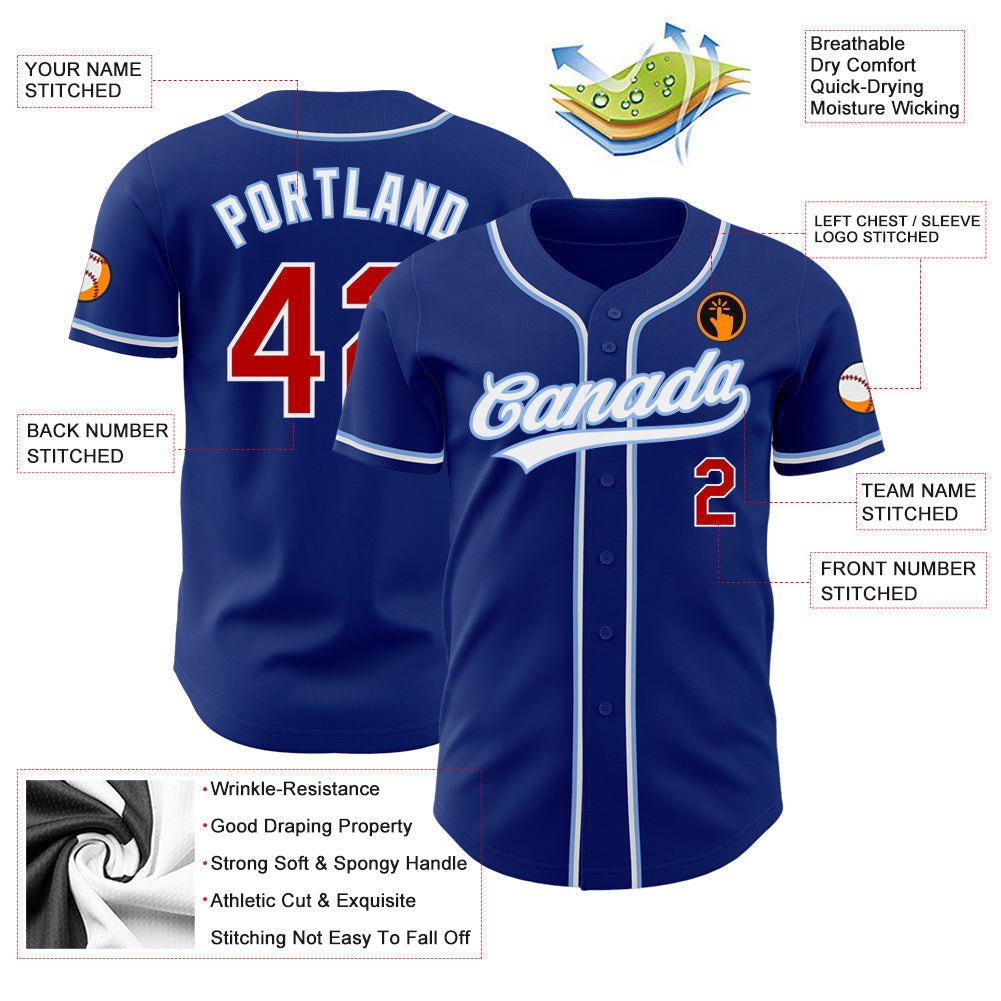 Custom Royal Red-Light Blue Authentic Baseball Jersey baseball jersey product view 3