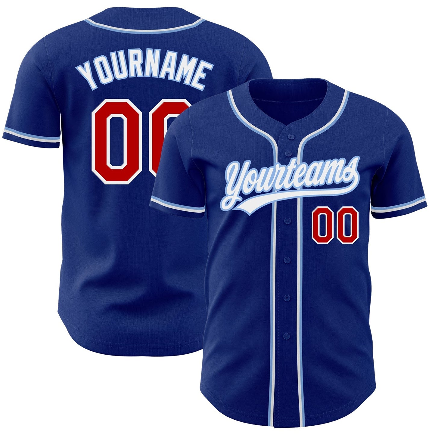 Custom Royal Red-Light Blue Authentic Baseball Jersey baseball jersey product view 1