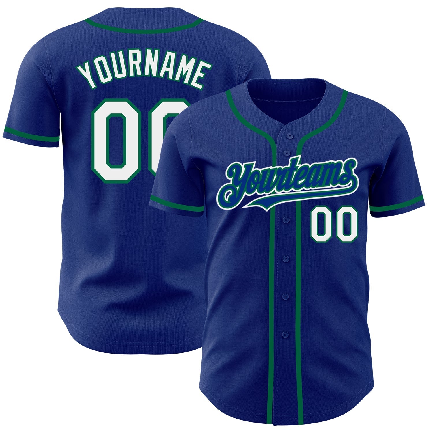 Custom Royal White-Kelly Green Authentic Baseball Jersey baseball jersey product view 1
