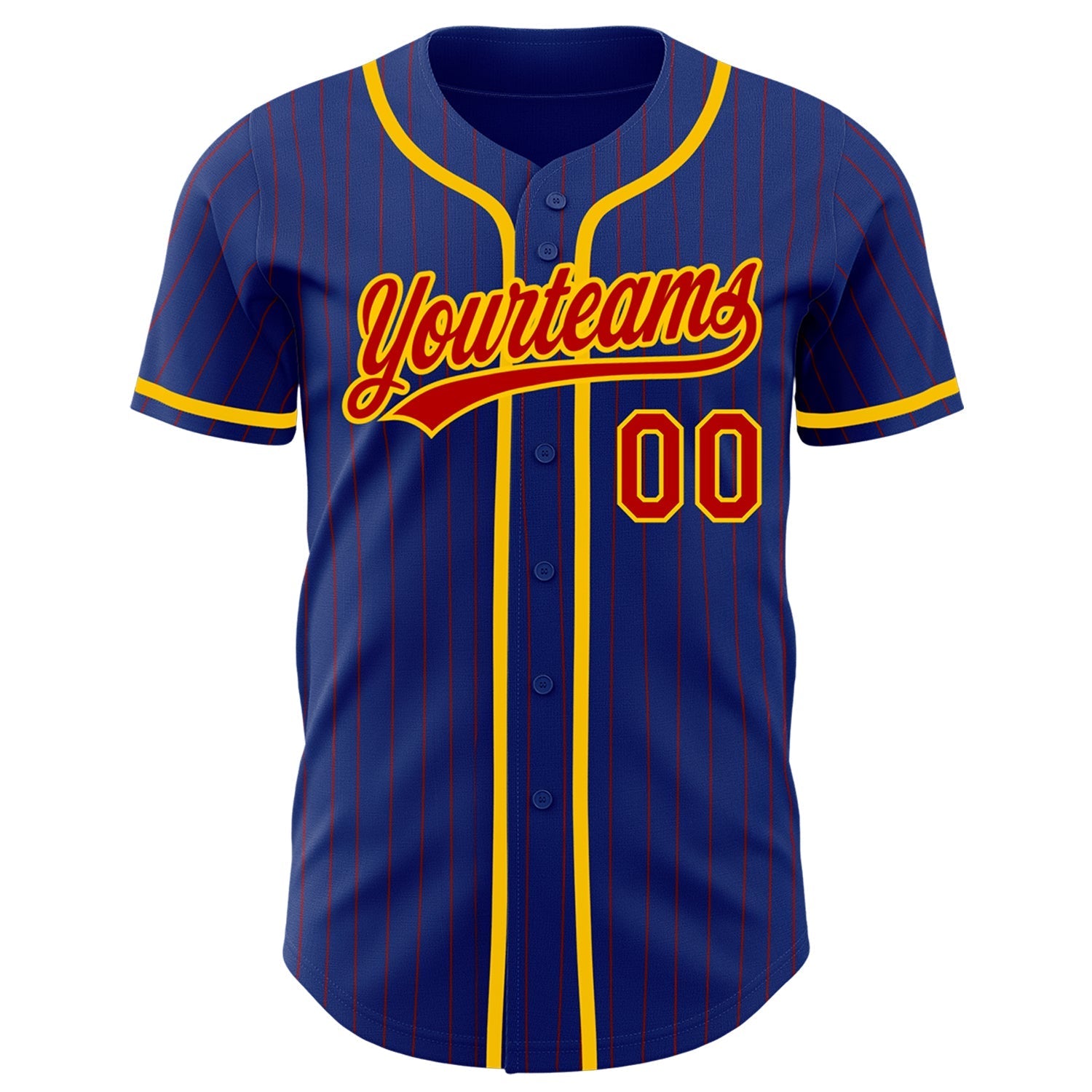 Custom Royal Red Pinstripe Yellow Authentic Baseball Jersey baseball jersey product view 2