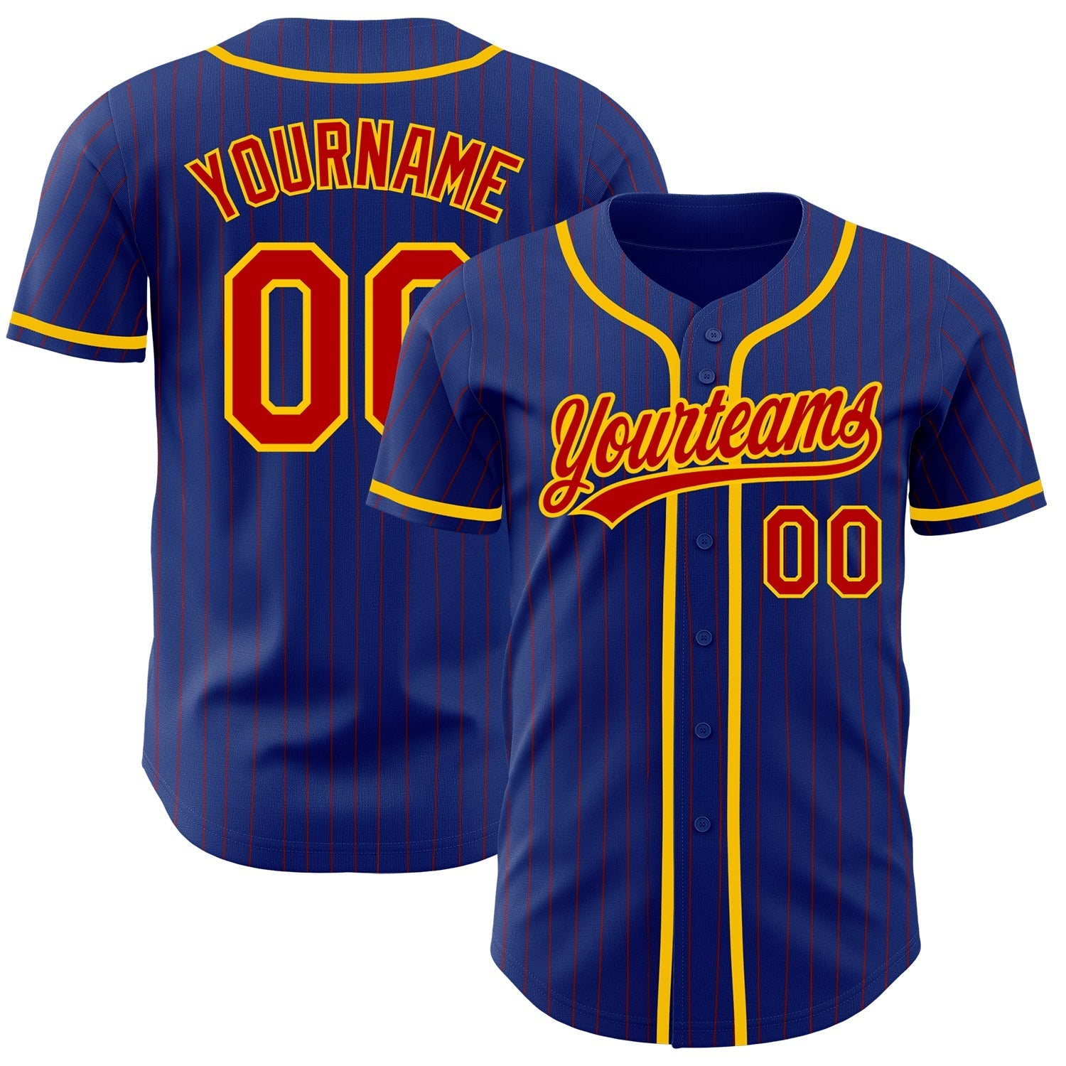 Custom Royal Red Pinstripe Yellow Authentic Baseball Jersey baseball jersey product view 1