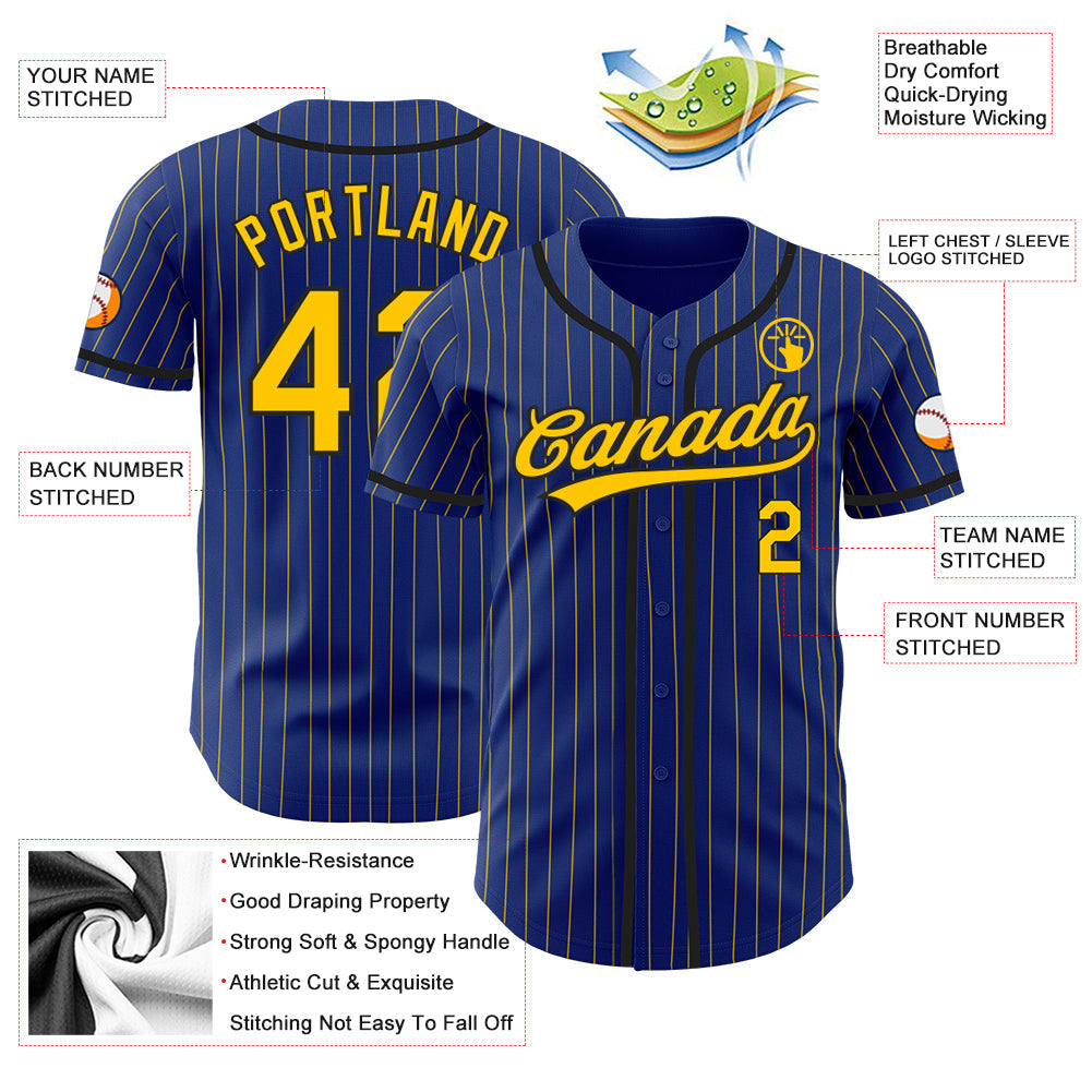 Custom Royal Yellow Pinstripe Black Authentic Baseball Jersey baseball jersey product view 3