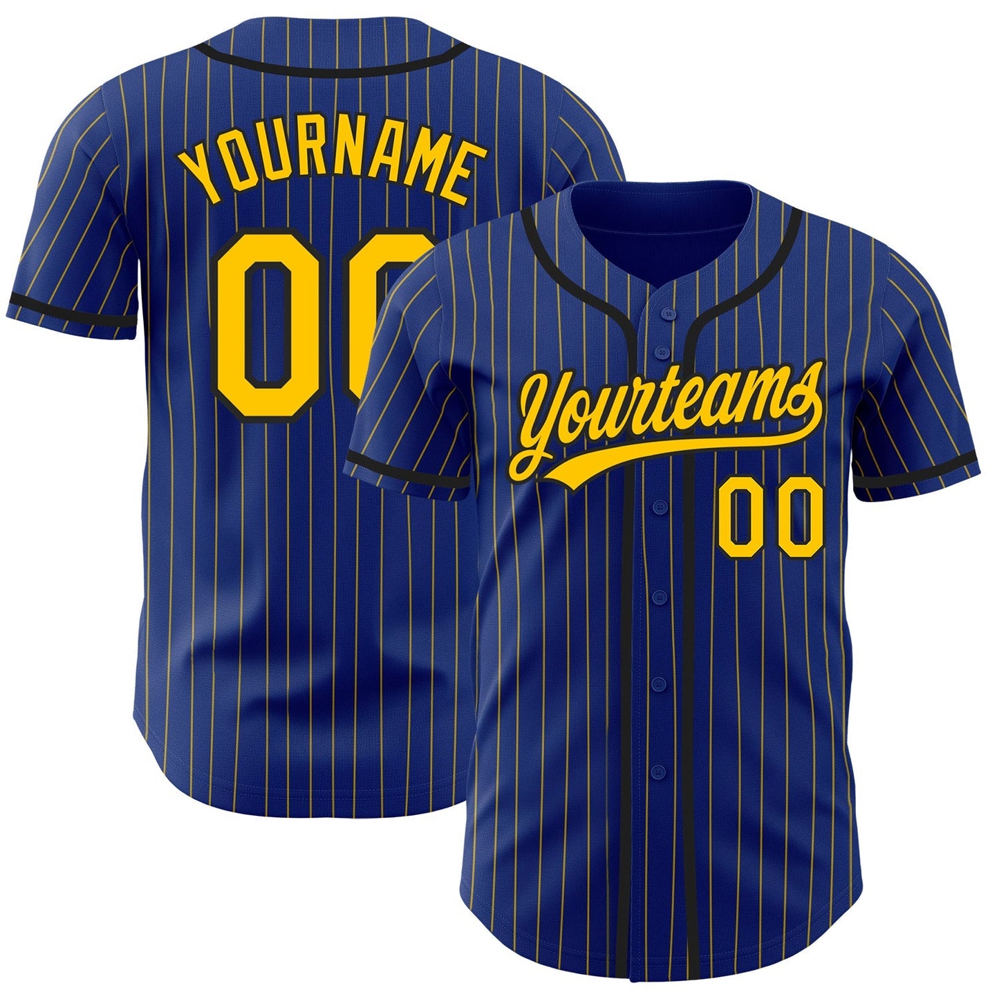 Custom Royal Yellow Pinstripe Black Authentic Baseball Jersey baseball jersey product view 1