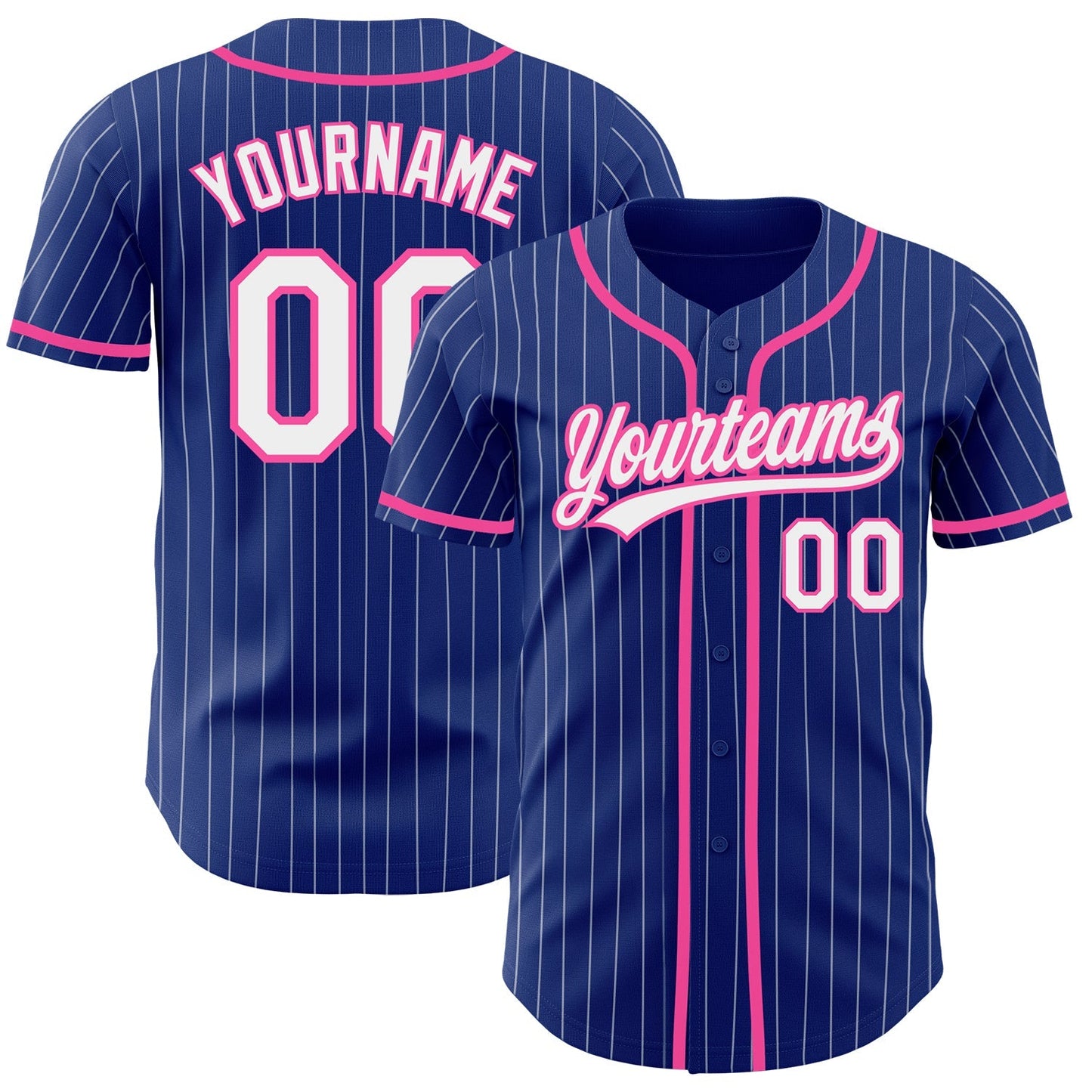 Custom Royal White Pinstripe Pink Authentic Baseball Jersey baseball jersey product view 1