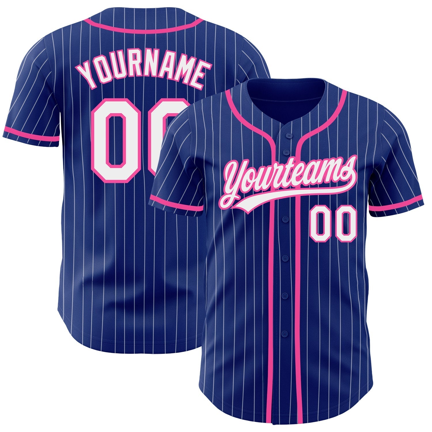 Custom Royal White Pinstripe Pink Authentic Baseball Jersey baseball jersey product view 1