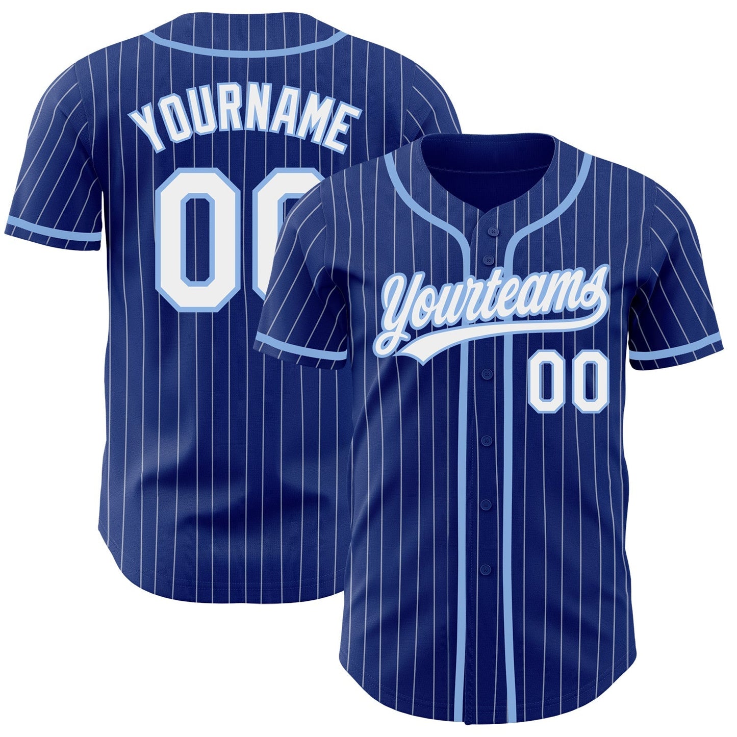 Custom Royal White Pinstripe Light Blue Authentic Baseball Jersey baseball jersey product view 1