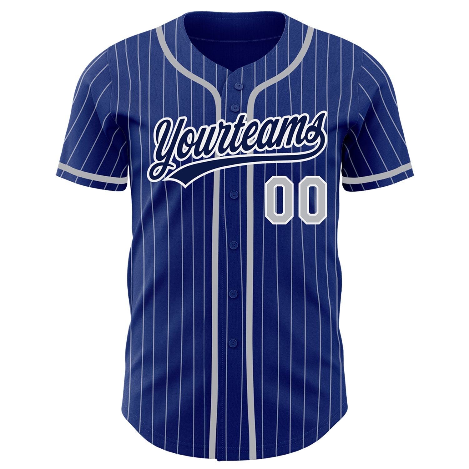 Custom Royal White Pinstripe Gray-Navy Authentic Baseball Jersey baseball jersey product view 2