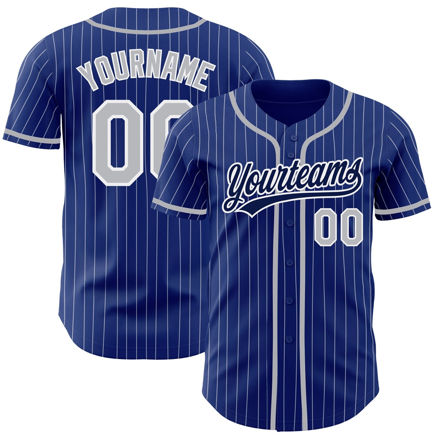 Custom Royal White Pinstripe Gray-Navy Authentic Baseball Jersey baseball jersey product view 1