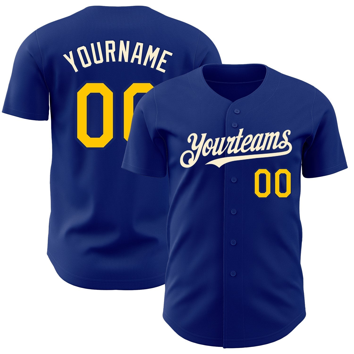 Custom Royal Yellow-Cream Authentic Baseball Jersey baseball jersey product view 1