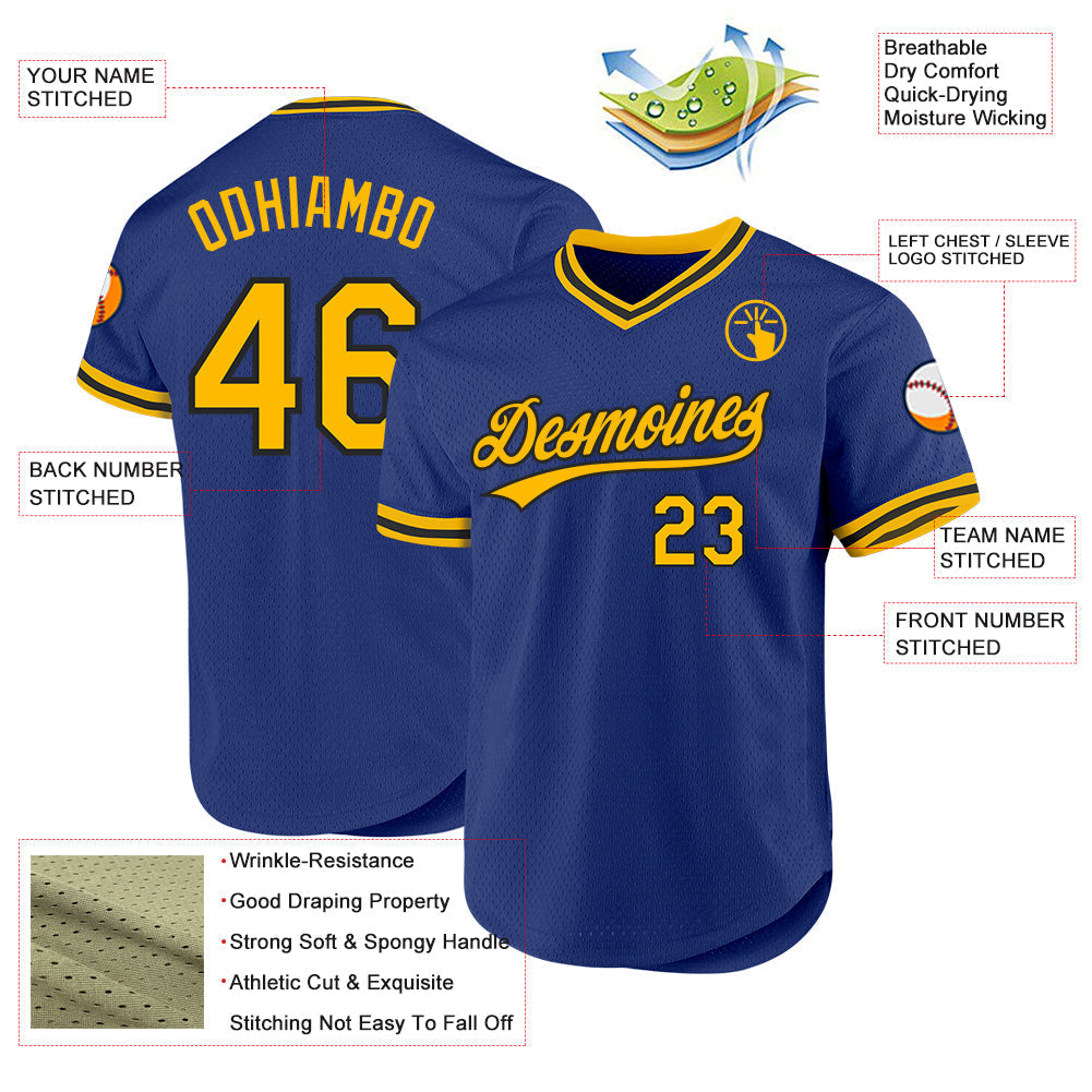 Custom Royal Gold-Black Authentic Throwback Baseball Jersey baseball jersey product view 3