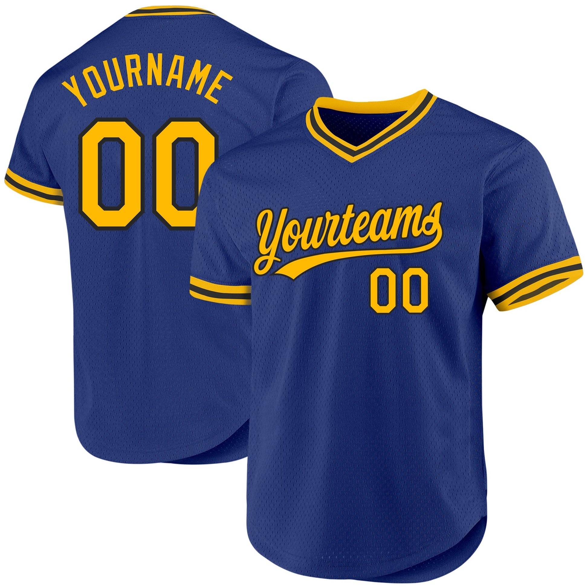 Custom Royal Gold-Black Authentic Throwback Baseball Jersey baseball jersey product view 1
