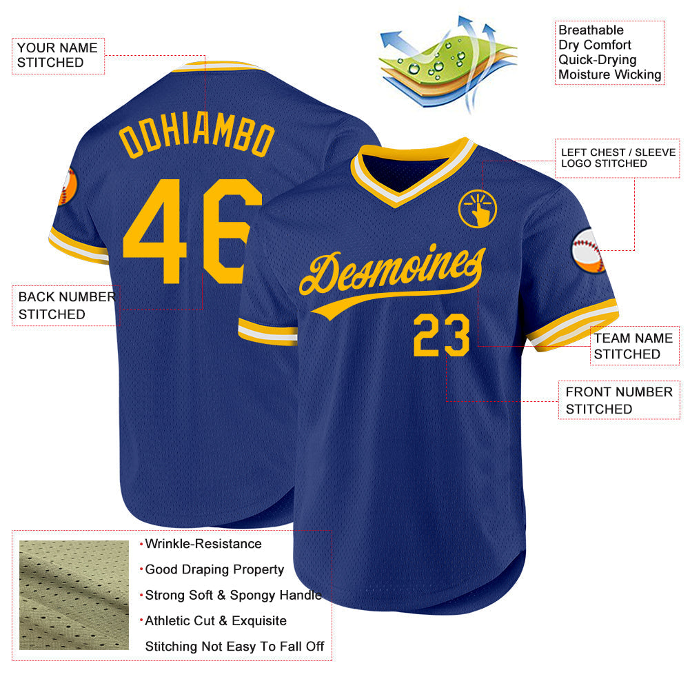 Custom Royal Gold-White Authentic Throwback Baseball Jersey baseball jersey product view 3