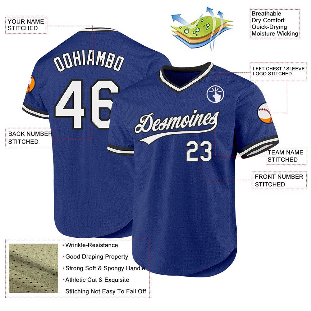 Custom Royal White-Black Authentic Throwback Baseball Jersey baseball jersey product view 3