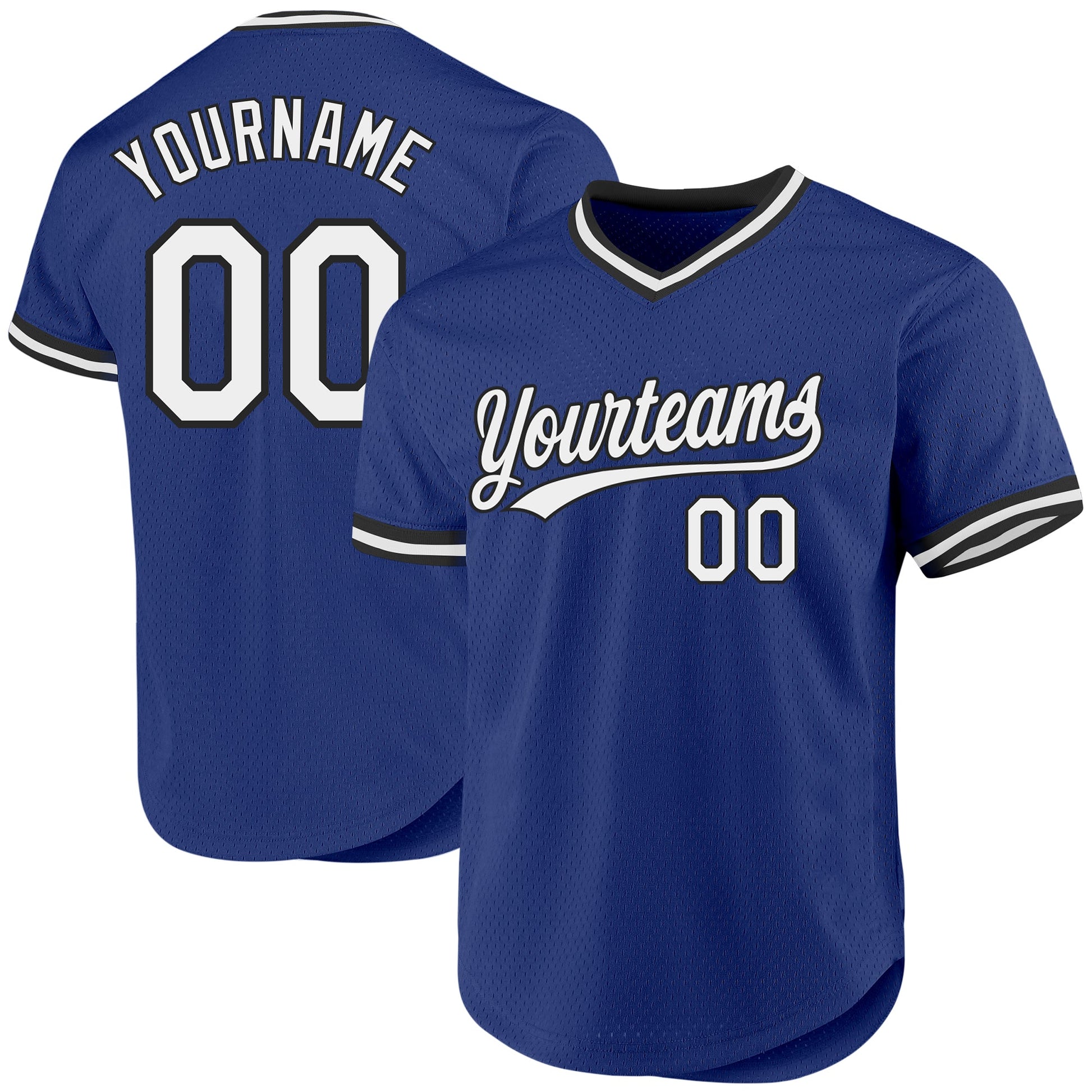 Custom Royal White-Black Authentic Throwback Baseball Jersey baseball jersey product view 1