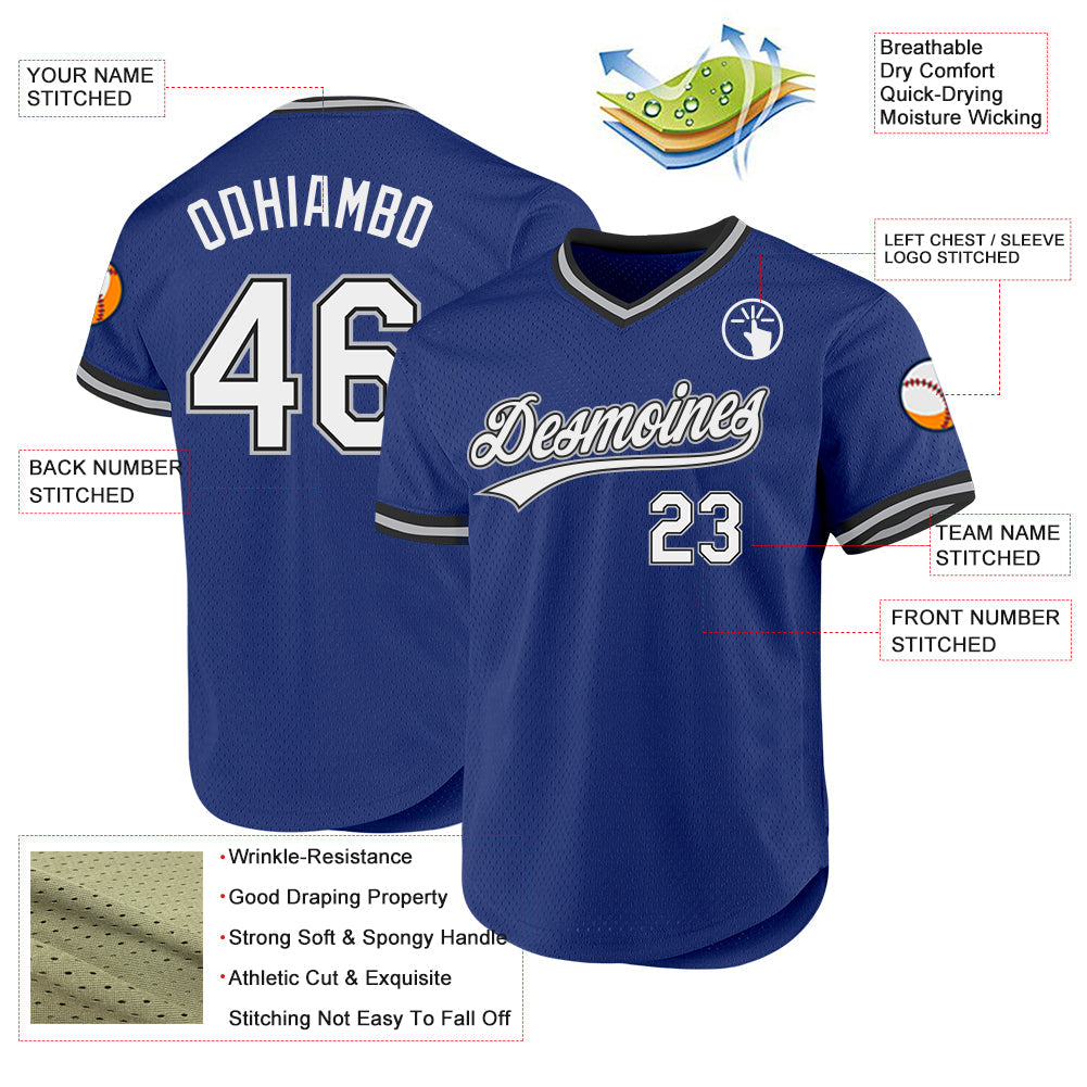 Custom Royal Black-Gray Authentic Throwback Baseball Jersey baseball jersey product view 3