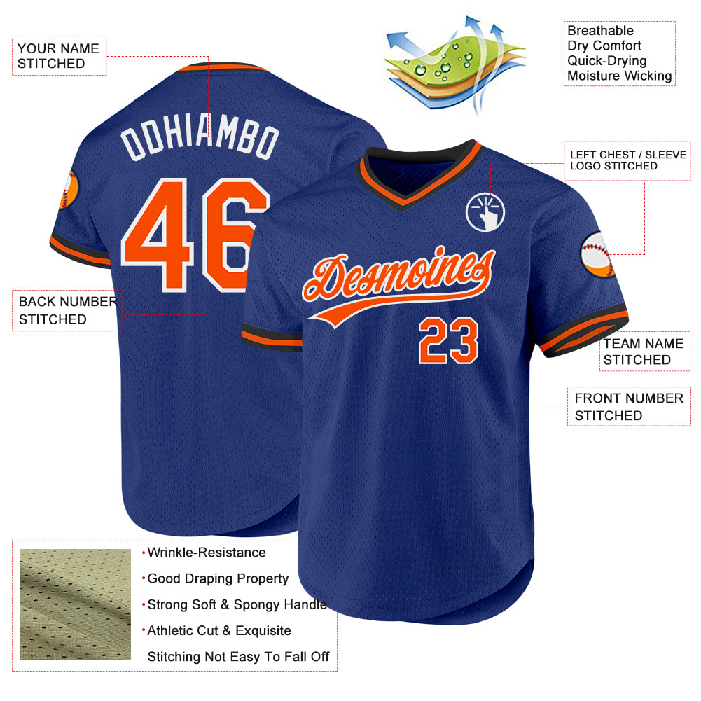 Custom Royal Orange-White Authentic Throwback Baseball Jersey baseball jersey product view 3