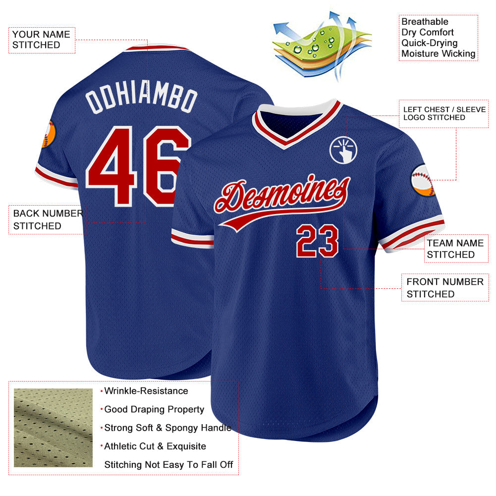 Custom Royal Red-White Authentic Throwback Baseball Jersey baseball jersey product view 3