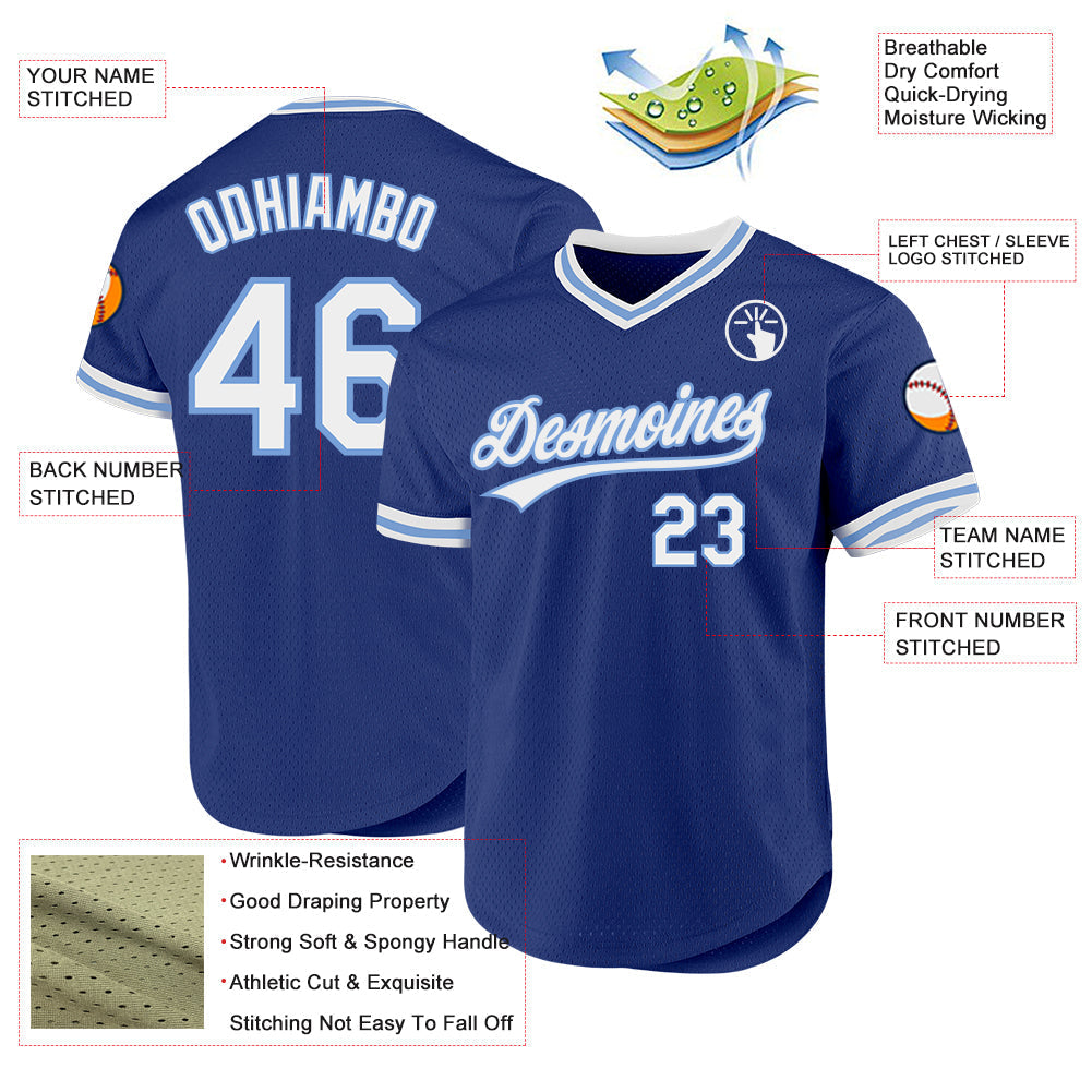 Custom Royal White-Light Blue Authentic Throwback Baseball Jersey baseball jersey product view 3