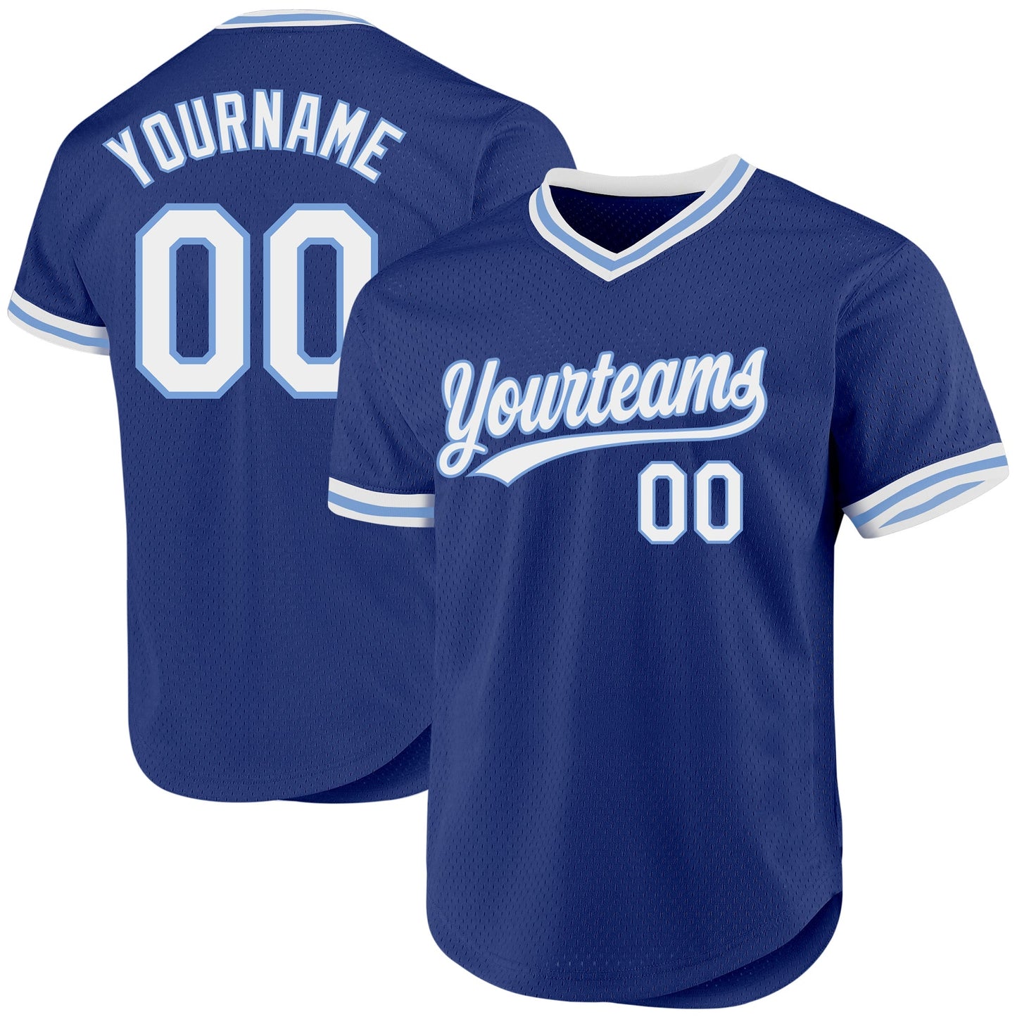 Custom Royal White-Light Blue Authentic Throwback Baseball Jersey baseball jersey product view 1