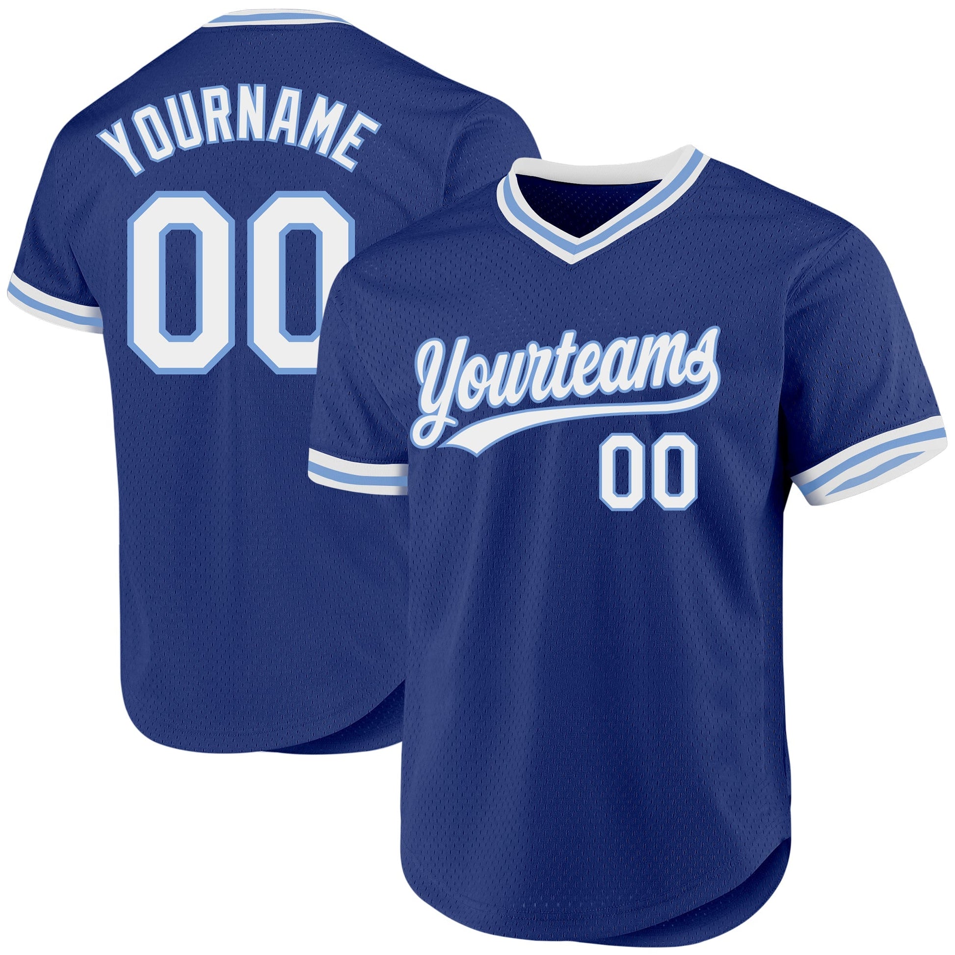 Custom Royal White-Light Blue Authentic Throwback Baseball Jersey baseball jersey product view 1