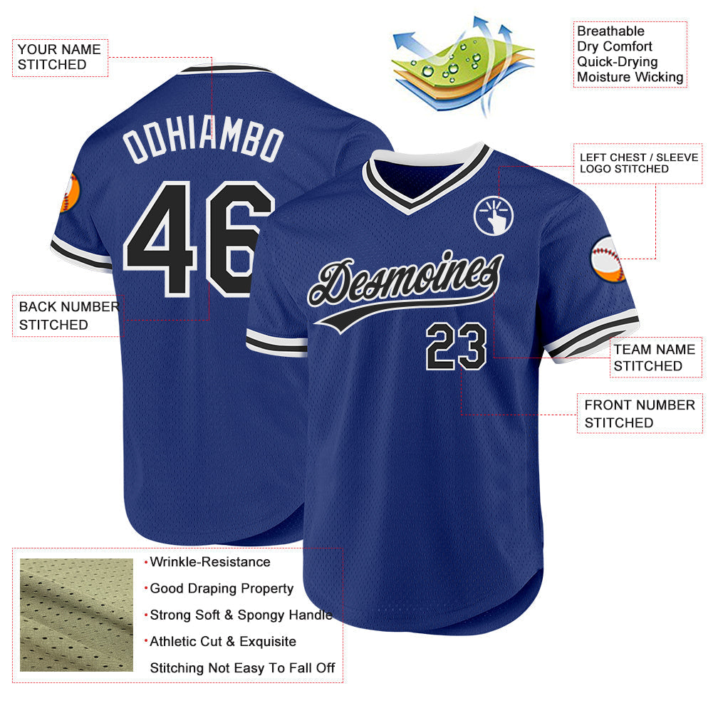 Custom Royal Black-White Authentic Throwback Baseball Jersey baseball jersey product view 3