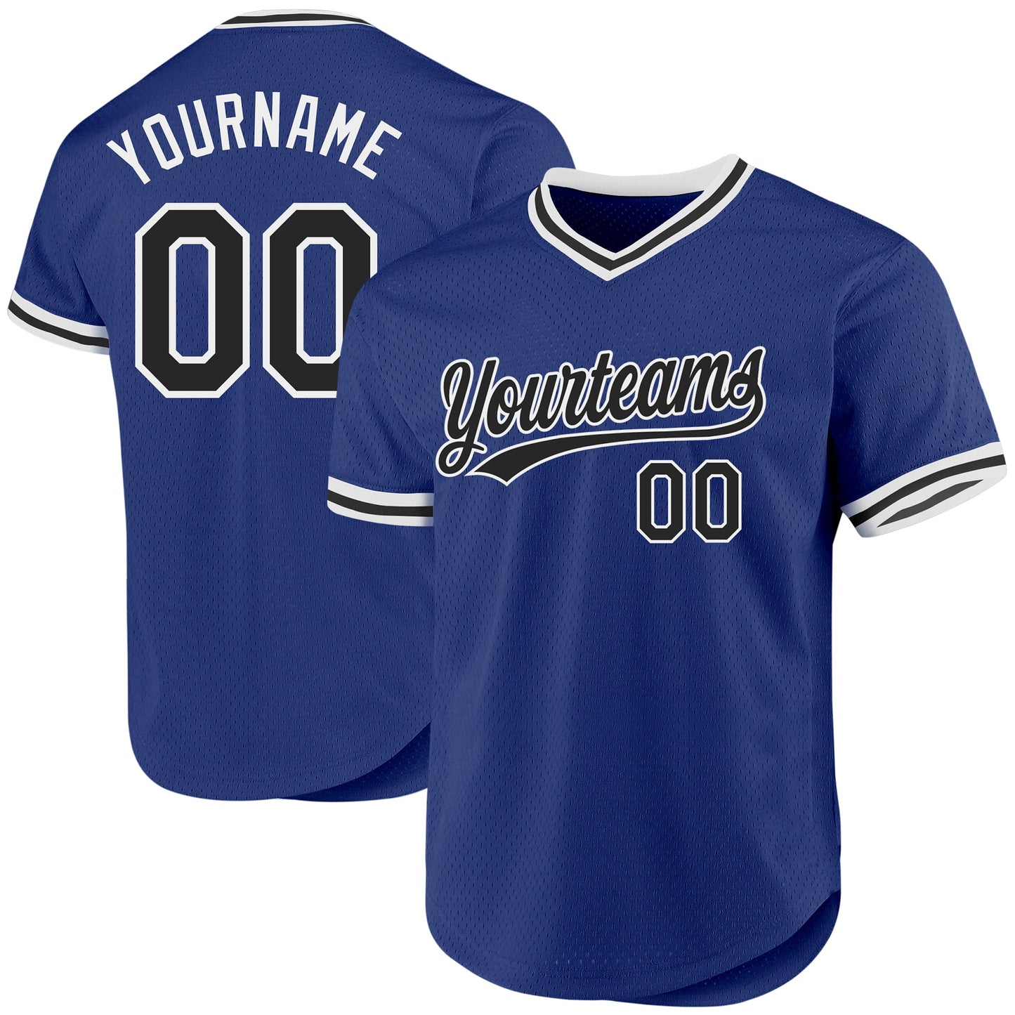 Custom Royal Black-White Authentic Throwback Baseball Jersey baseball jersey product view 1